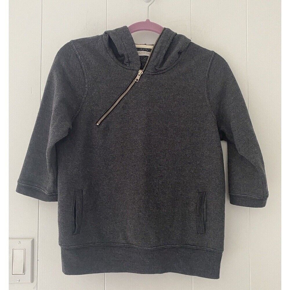 SJOBECK Malibu Women's Hoodie Vertical Zip 3/4 Sleeves Cropped Pockets Gray Lrg